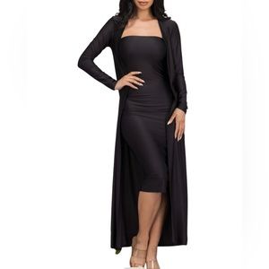 Black Satin Bodycon Tube Dress and Duster